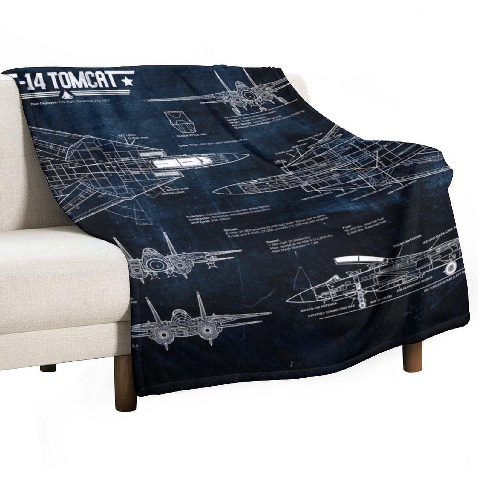 

Tomcat F-14 Blueprint Tapestry USAF Navy Throw Blanket Bed covers Plaid Vintage Soft Big Blankets 30x40in