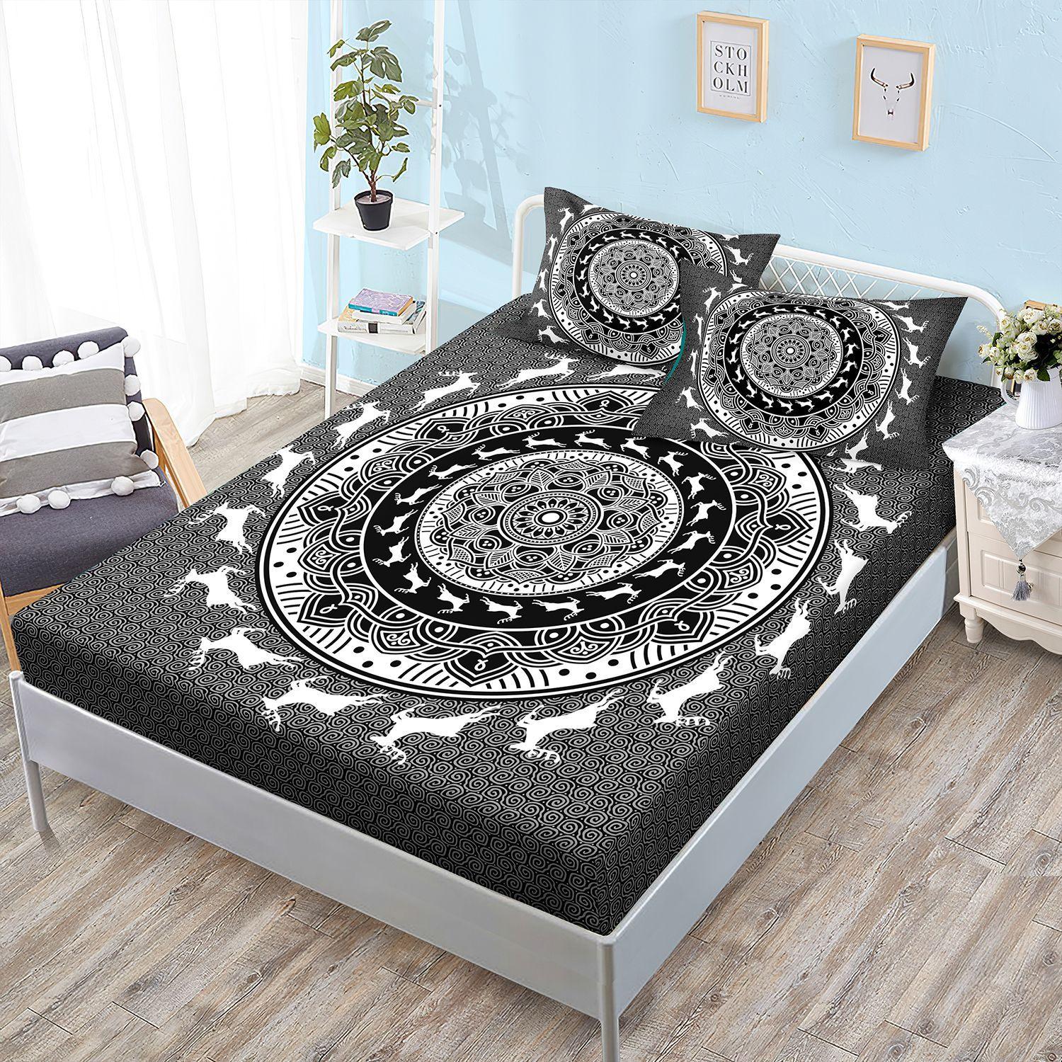 

Three-Piece Mattress Cover, Black Bohemian Mattress Protective Cover. Sheet 100*190*40cm*1 Pillowcase 51*75cm*1
