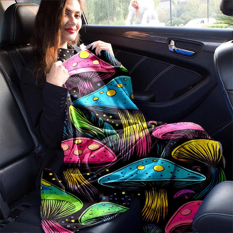 1pc Mushroom Printing Lightweight Flannel Blanket, Comfortable and Warm Blanket, for Camping Sofa Bed and Couch Office, Suitable for Gift Bla