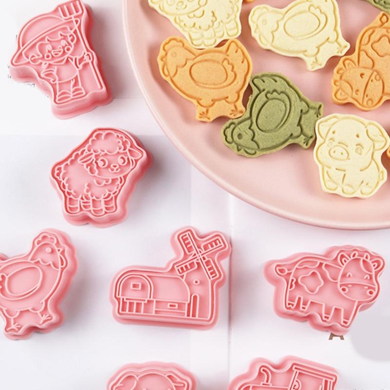 8Pcs Dough Molds Small Cookie Molds Biscuit Cutter Farm Animal Shape Pastries Molds PP Texture Suitable for Celebration