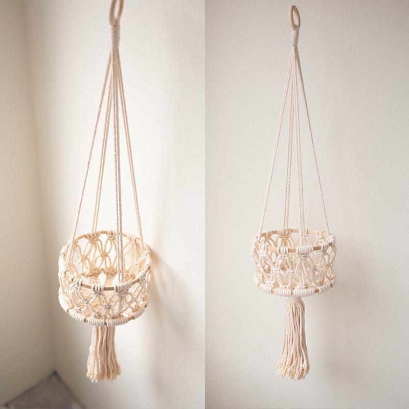 Kitchen Storage Basket Handmade Cotton Rope Weaving Wall Basket Plant Hanging Basket