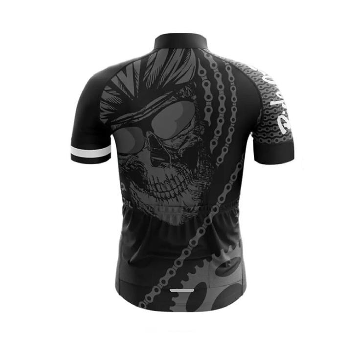 Breathable Polyester Cycling Jersey for Men - "RIDE OR DIE" Skull & Gear Design, Short Sleeve, Zip-Up, Stand Collar with Pocket Cycling Accessories
