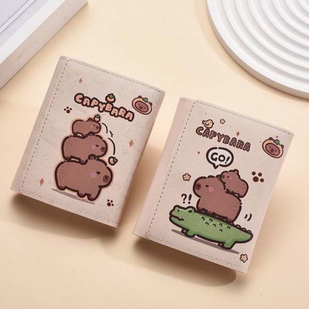 Large Capacity PU Three-fold Purse Cute Cartoon Coin Pouch Portable Capybara Wallet  Work