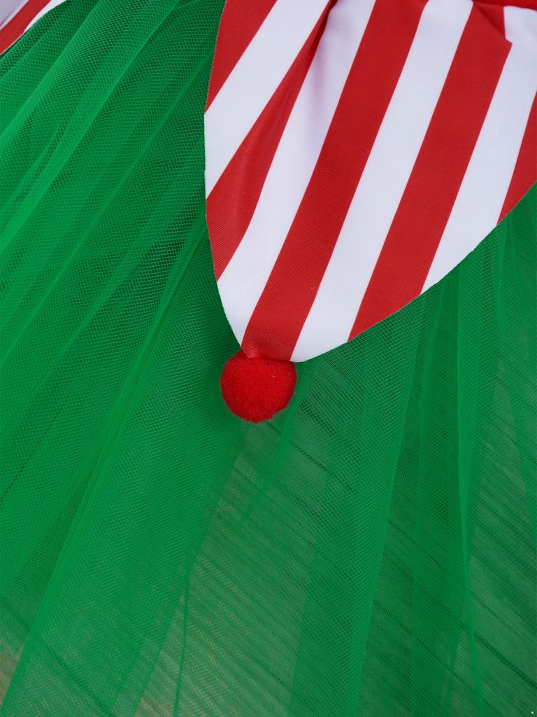 Girls Christmas Jumpsuit Shiny Sleeveless Design Jagged Pompoms Tulle Skirt Costume Cosplay Dance Wear