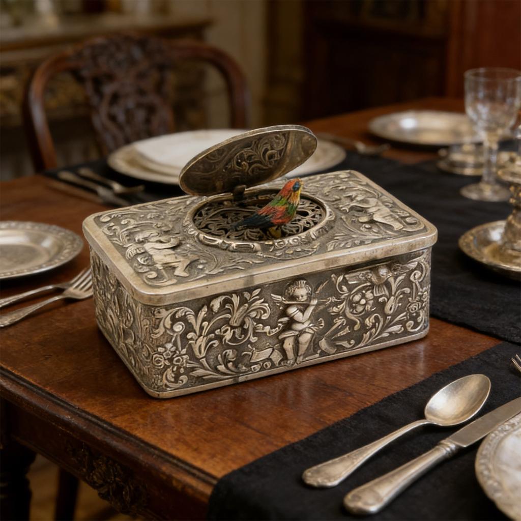 Gåvask i legering med automatisk uthoppande fågelform