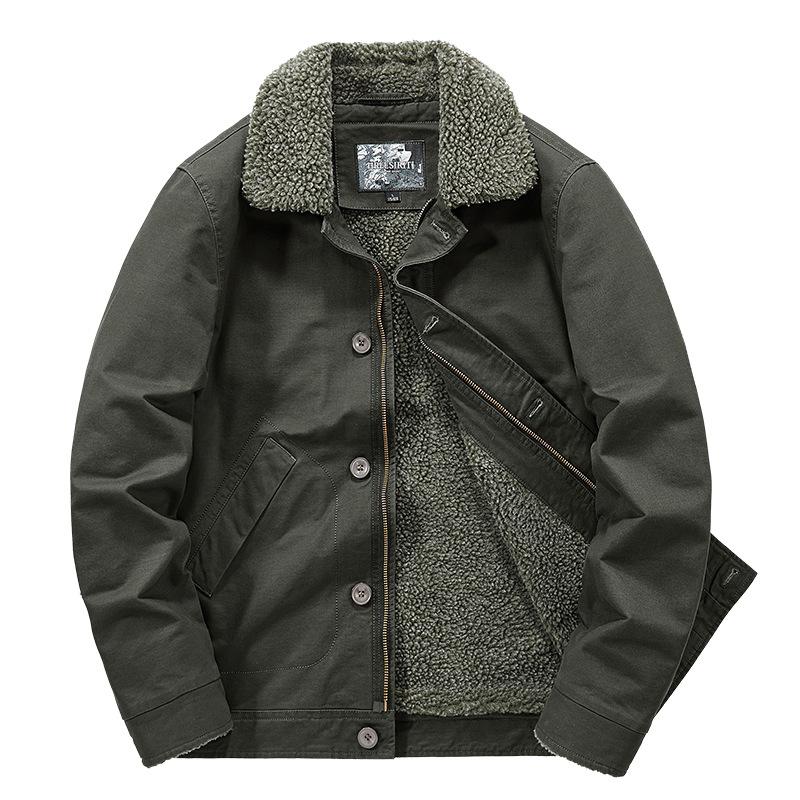 Zimní trendy bavlněný kabát pro muže, sametová a zateplená bavlněná bunda, hřejivý kabát z jehněčí vlny, bavlněný pracovní kabát s klopami