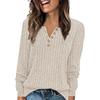 Women's Fashion Long Sleeve T-Shirt Solid Color Button Decoration Top
