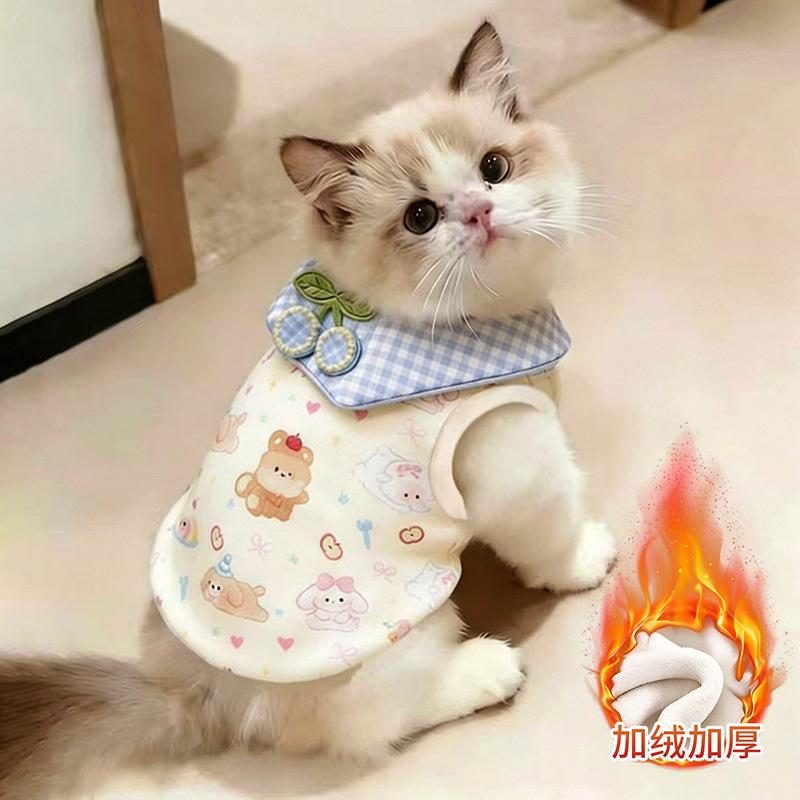 Dog clothes autumn and winter cartoon Bigbear cat Pomeranian puppet teddy small dog velvet warm pet vest