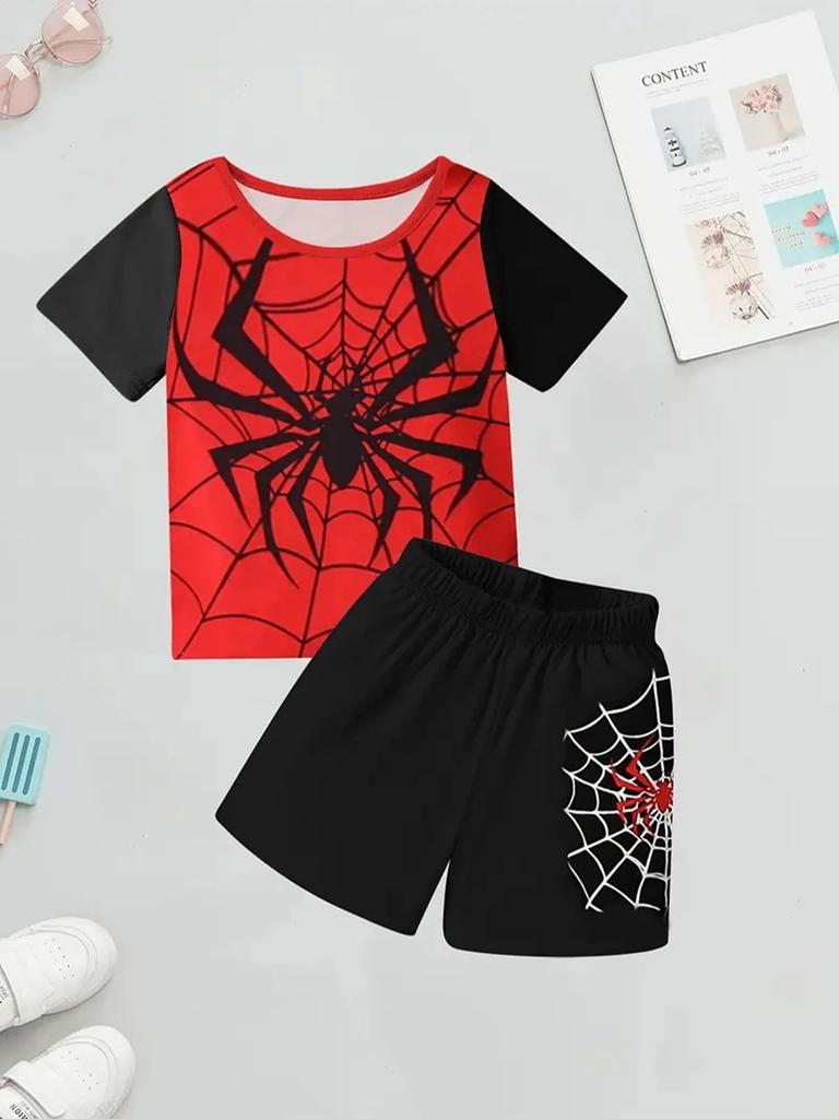 Boys Short-sleeved Shorts Spider Printed Cartoon Pajamas Sets Homewear Casual Wear