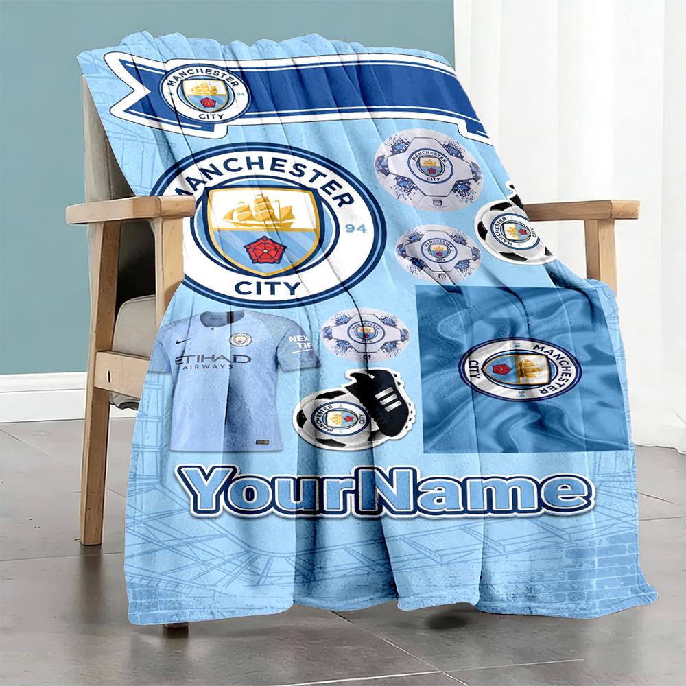 Manchester City Personalized Text Blanket Lightweight Personalized Blanket Soft & Cozy Great for Nap Bedding Sofa Office for All Occasions
