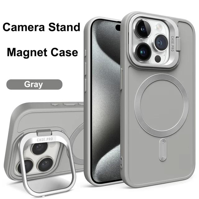 Magnet Magsafe Camera Holder Stand Soft Matte Phone Case For Apple iPhone 15 14 13 12 11 Pro Max 15 Plus Wireless Charging Cover
