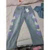 Women Jeans with Heart Vintage Y2k 90s Aesthetic Baggy Denim Trouser 2000s Harajuku Kawaii Wide Cowboy Pants Trashy Clothes 2024