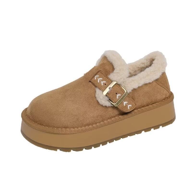 Thick-soled heightening snow boots women's winter new Internet celebrities versatile velvet warm one pedal Birkenstock cotton shoes