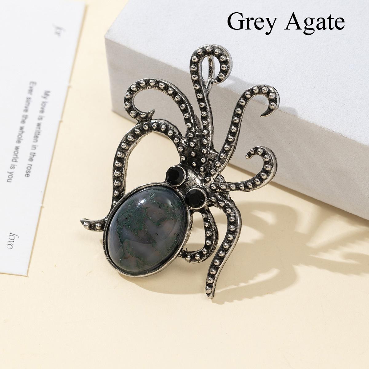 

1 шт. Летние броши в виде осьминога из натурального камня в стиле океана, хрустальная брошь с аметистом, агатом, нефритом и драгоценным камнем для унисекс-ювелирных изделий на день рождения в подарок 1Pc/52×37mm