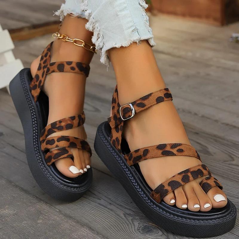 

Fashion Women s Leopard Flock Platform Sandals Summer New Wedge Clip Toe Sandal Ladies Fashion 2025 Thick Bottom Non Slip Snadal Mujer 41 темно-коричневого