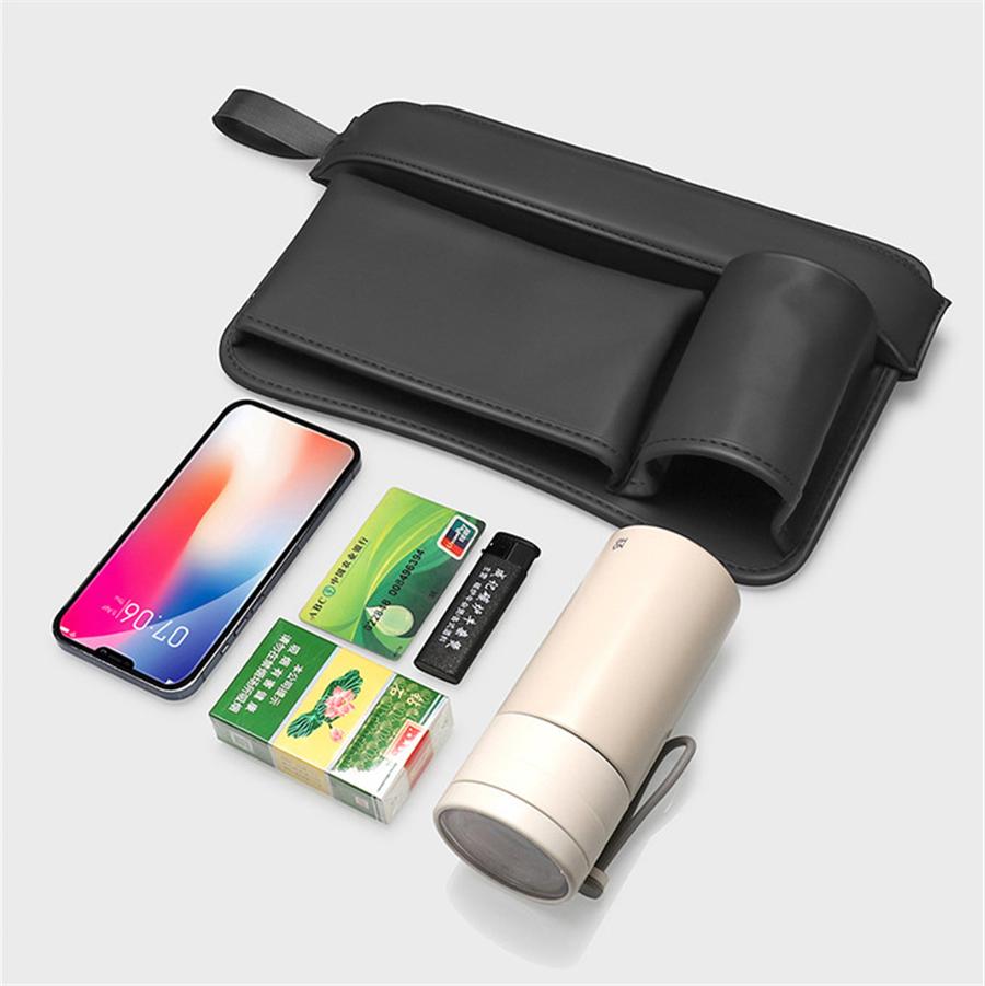 Left Side Car Console Side Seat Gap Crevice Filler Organizer Black w/Cup Holder