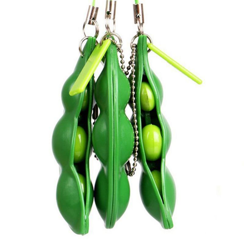 1PC decompression edamame vent extrusion edamame squeeze music creative decompression and decompression pea pod keychain toy
