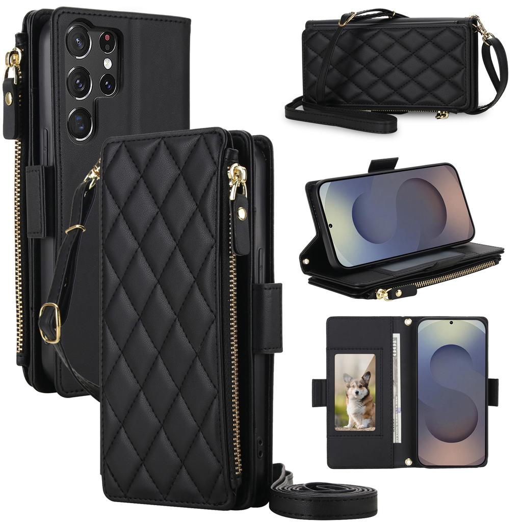Zipper Wallet Cards Holder Phone Case for Samsung S26 S25 Ultra S24 S22 Plus S23 FE A36 A56 A37 A26 A17 Crossbody Leather Cover
