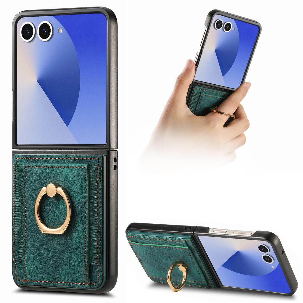 For Samsung Galaxy Z Flip7 5G Phone Case Leather Back Cover with Card Slots Kickstand