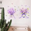 1 Pair Purple Flower Wall Sticker Peel And Stick Wildflower Butterfly Wall Decal Removable