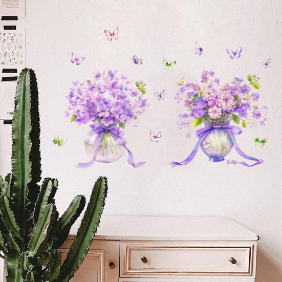 1 Pair Purple Flower Wall Sticker Peel And Stick Wildflower Butterfly Wall Decal Removable