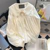 Sweet Lace Floral Turndown Collar Shirt Women Autumn Long Sleeve Loose Casual Blouse WomenButtons Shirts