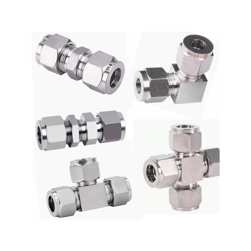 Elbow Tee Cross 1/8" 1/4" 3/8" 1/2" 3/4" 1" 3 4 5 6 8 10 -30mm OD Double Ferrule Compression Union Connector 304 Stainless Steel