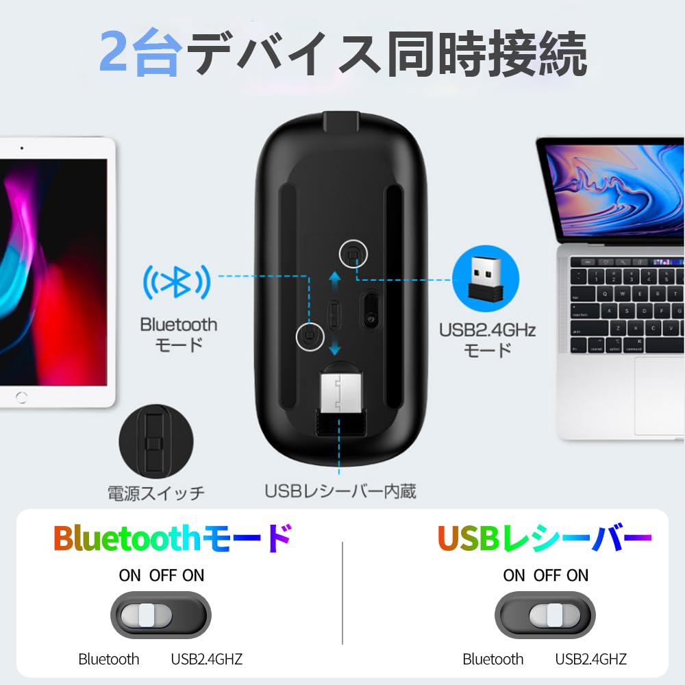Wireless DPI Bluetooth Instant High Easy To Easy Compatible with and MacBook Mouse, Quiet, 3-Level Switching, Type-C, Rechargeable, Energy-Saving,