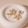 Korean Style Pink Flowers Drop Earrings for Women Girls Y2K Sweet Rhinestone Metal Stud Earrings Seaside Vacation Jewelry Gifts