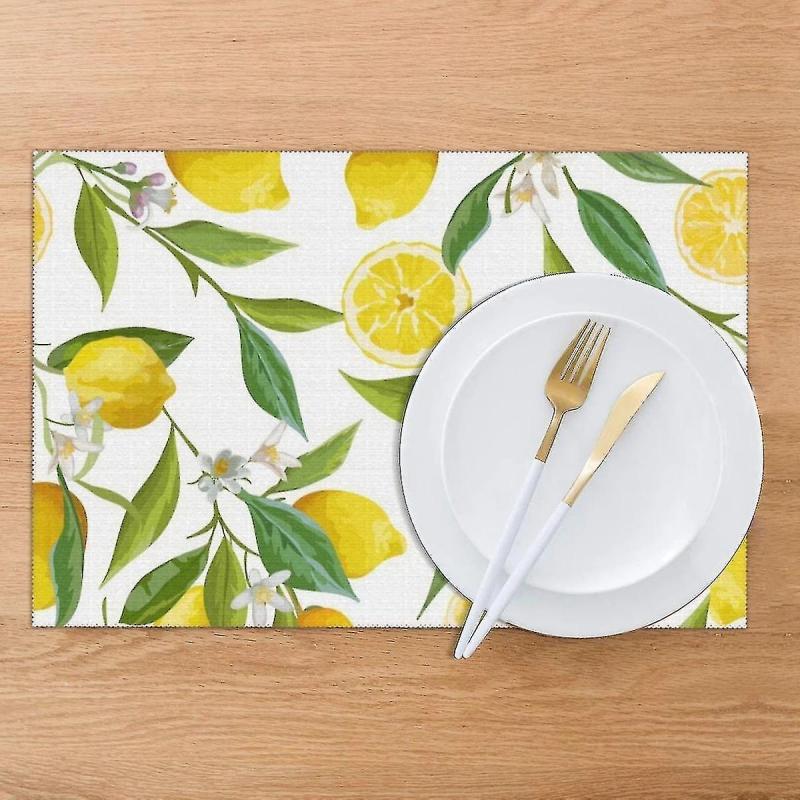 Set Of 6 Fruits Lemon Fl Pattern Placemats For Dining Table Place Mat In Kit Accessories Cu