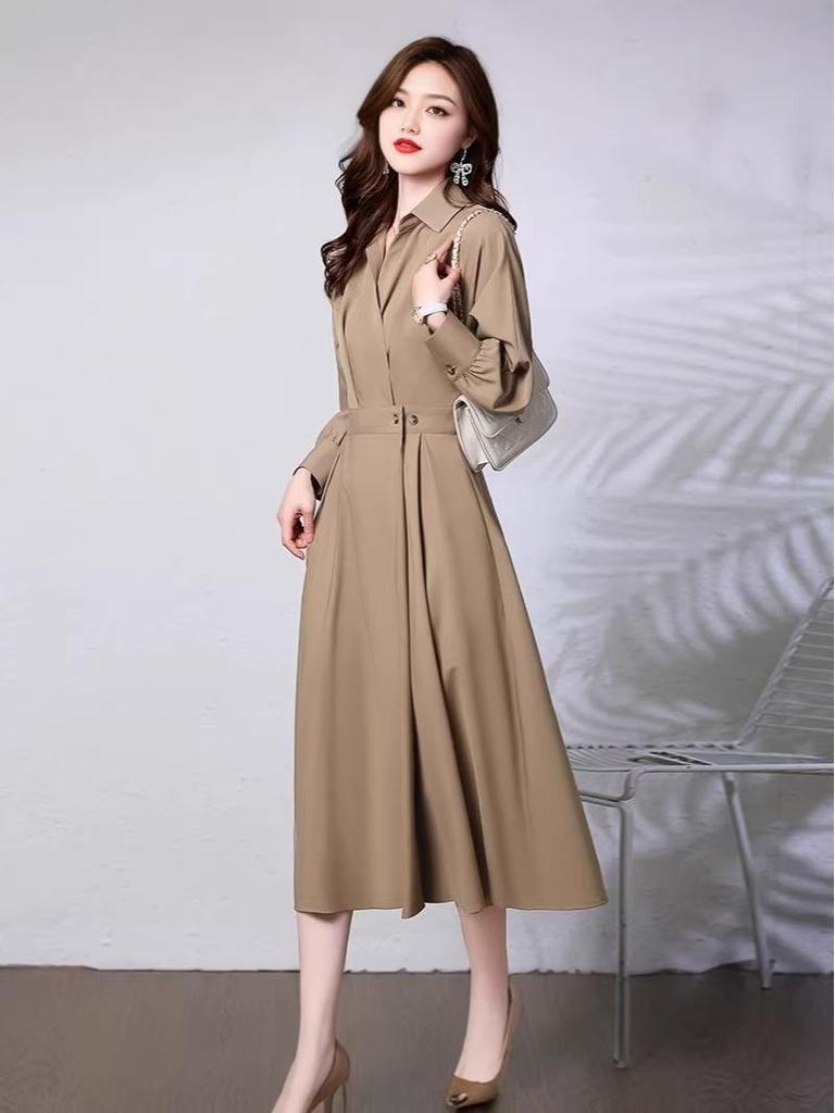 Elegantes Damen-Langarm-Hemdblusenkleid - Schlankmachende Taille, Schicker High-End-Stil für Frühling & Herbst 2026
