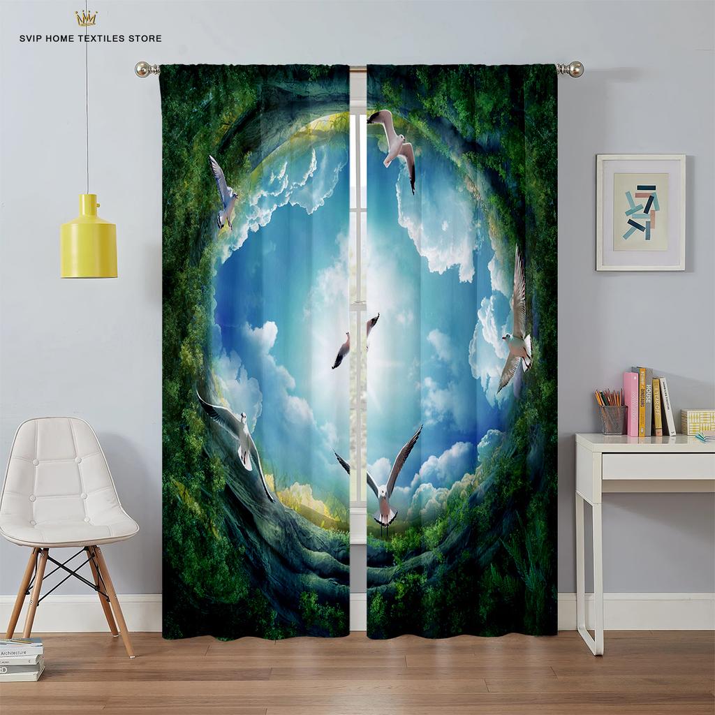 3D Printed Curtains With Sky Pattern Prints For Bedroom, Living Room, Balcony And Kitchen Decorations Can Be Customized 2PCS