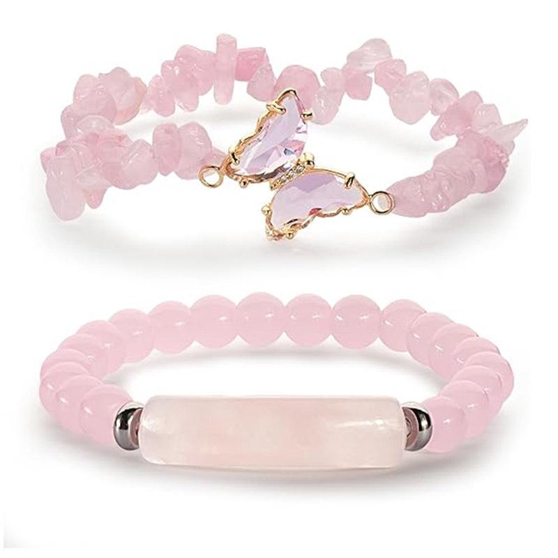 

Новый Натуральный 8мм Аметист Розовый Кристалл Крошка Камень Браслет-Мост Набор из двух предметов