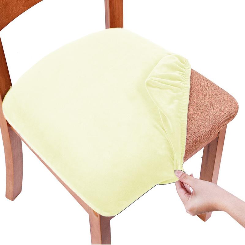 Real Soft Velvet Spandex Dining Room Chair Seat Covers Removable Washable Elastic Upholstered Cushion Slipcover