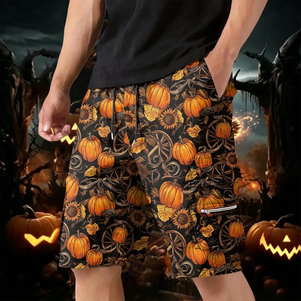 Men's Halloween Cargo Shorts Multi-Pocket Drawstring Casual Workout Shorts