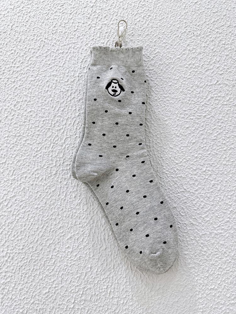 2024 Gray Women's Mid-Calf Cotton Socks - Polka Dot, Airplane, Dog Cartoon Design, Breathable & Sweat-Absorbent