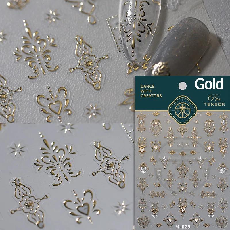 5D Floral Pattern Totems Vintage Gold Lotus Auspicious Colored Cloud Nail Art Sticker Chinese Self Adhesive Manicure Decal
