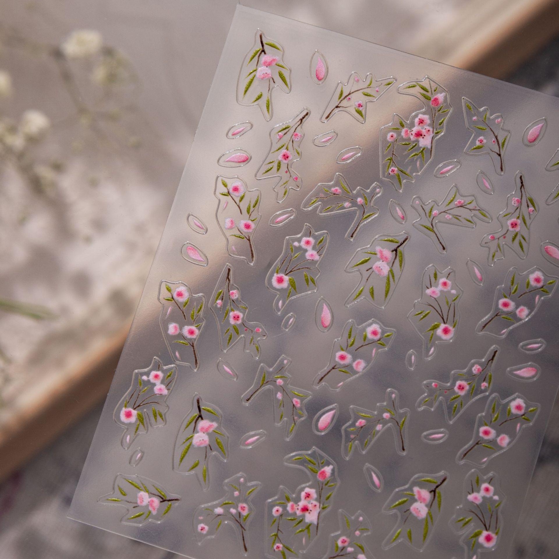 

2026 Sky Fresh Spring Pink Floral Nail Art Stickers - Chinese Style DIY Decoration SF-458 [1 sheet]