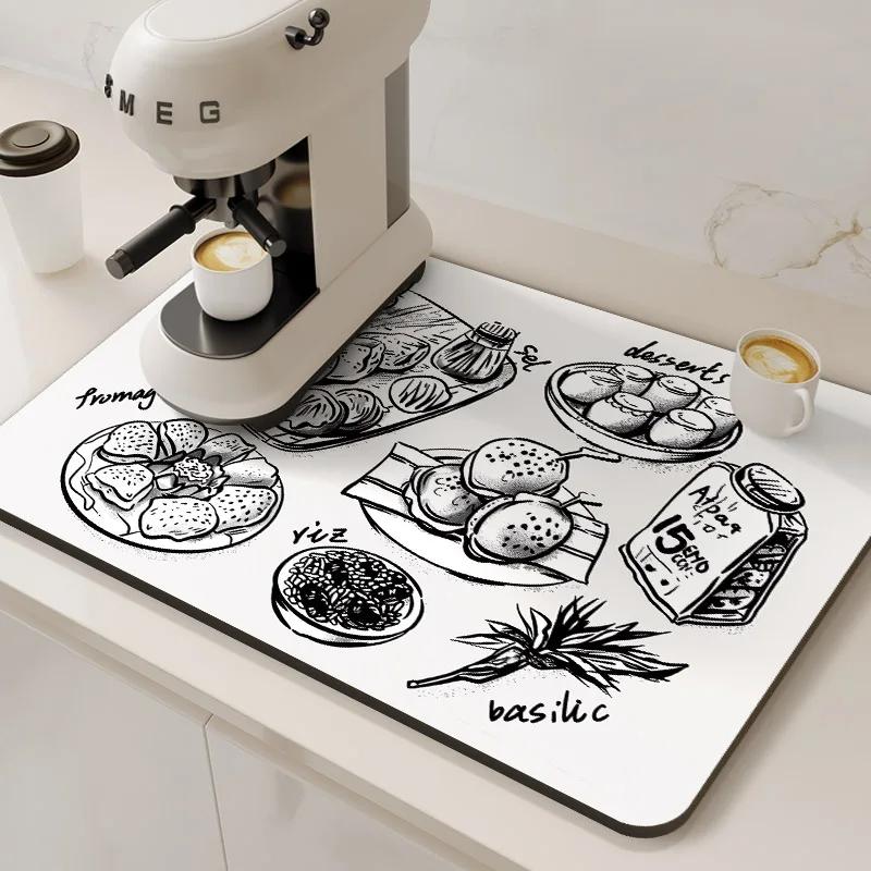Large Coffee Machine Mat Absorbent Kitchen Dish Drying Mats Dry Drain Pad Tableware Non-slip Draining Placemat Home Decoration