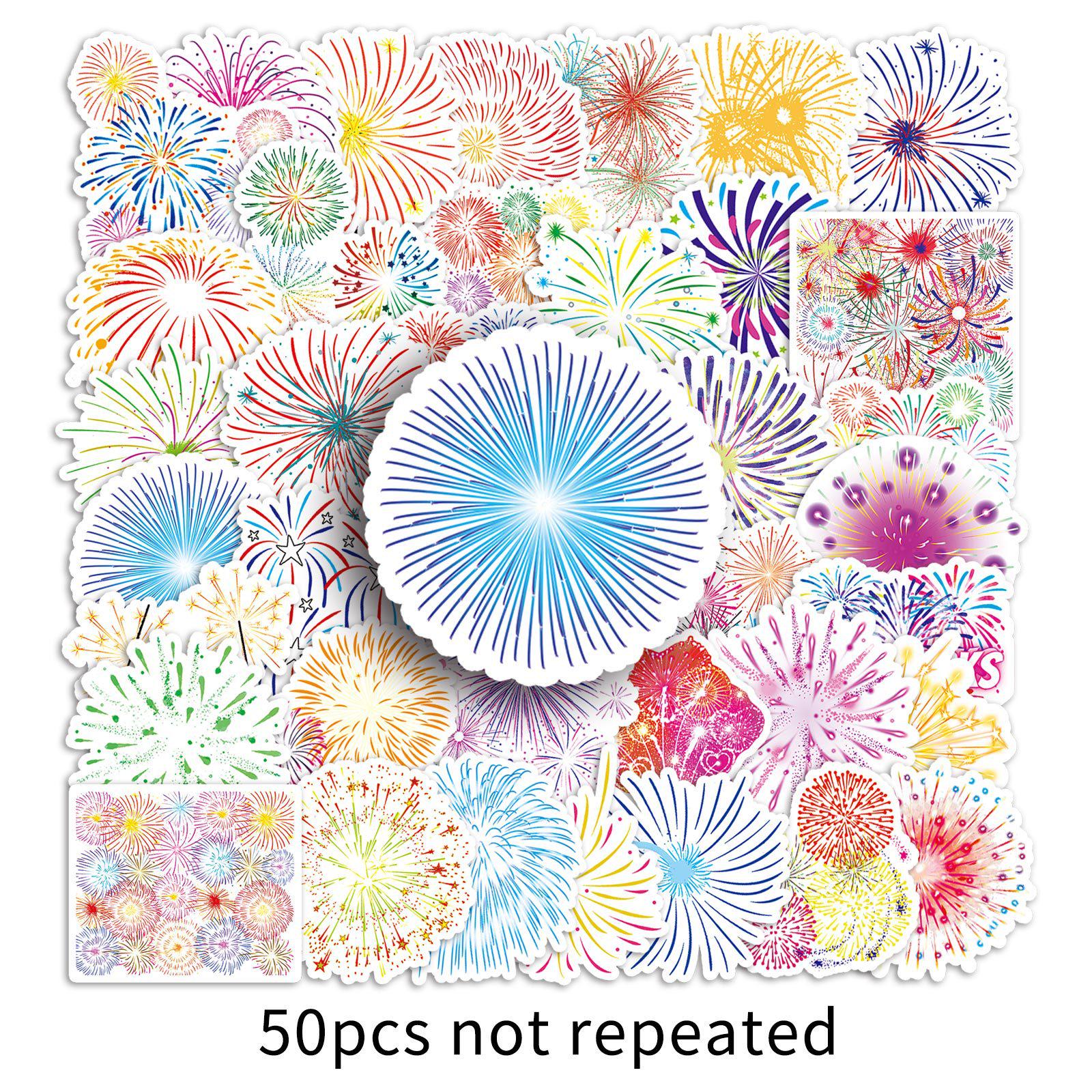 50 Vibrant Romantic Cartoon Firework Stickers for Notebooks, Planners, and Cups