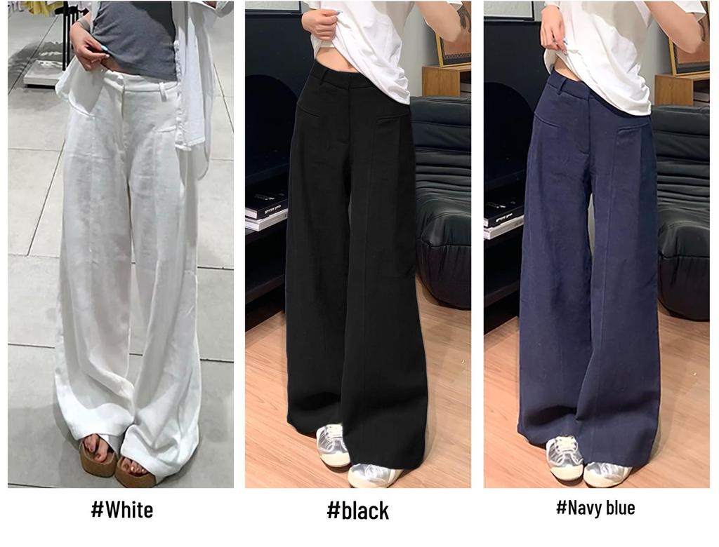 Women's High-Waisted White Linen Wide-Leg Pants - Spring 2026 Old Money Style, Comfortable Straight Cotton Linen Suit Casual Wear
