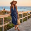 Abito midi da donna casual, vestibilità ampia, girocollo, cotone e lino, senza maniche, stile rilassato da vacanza, abito estivo