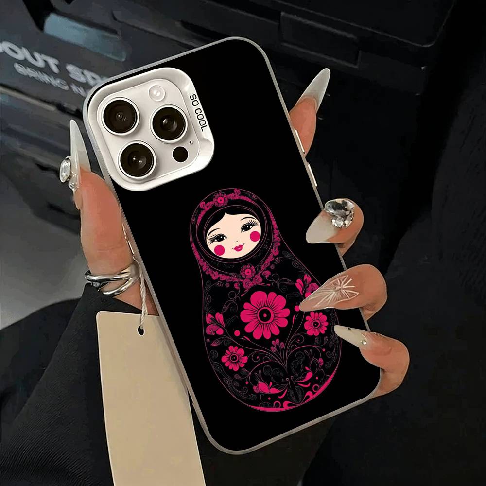 Russian -Dolls- Matryoshka Phone Case For iPhone 17,16,15,14,13,12,11 Plus,Pro Max,XS,white Silver Phone Case