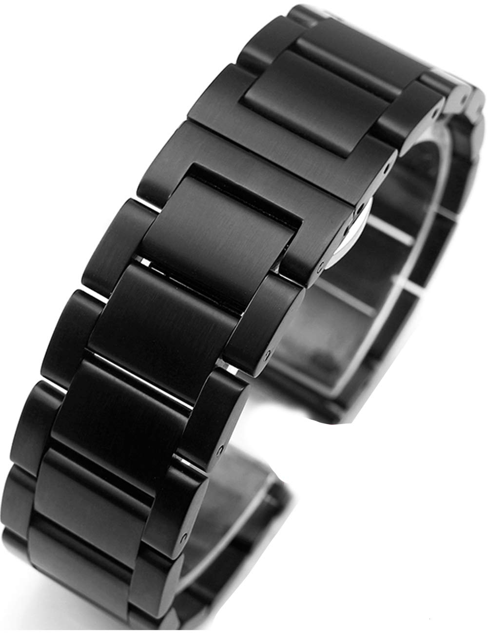 

[Reinherz] Matte Finish Watch Band 26mm Stainless Steel Watch Strap with D-Buckle, SilverBlack, Slide-Type Attachment, Replacement, Universal,