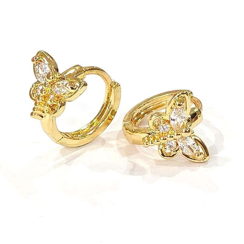 Luxury Copper Zircon Dragonfly Geometric Earrings for Women Copper