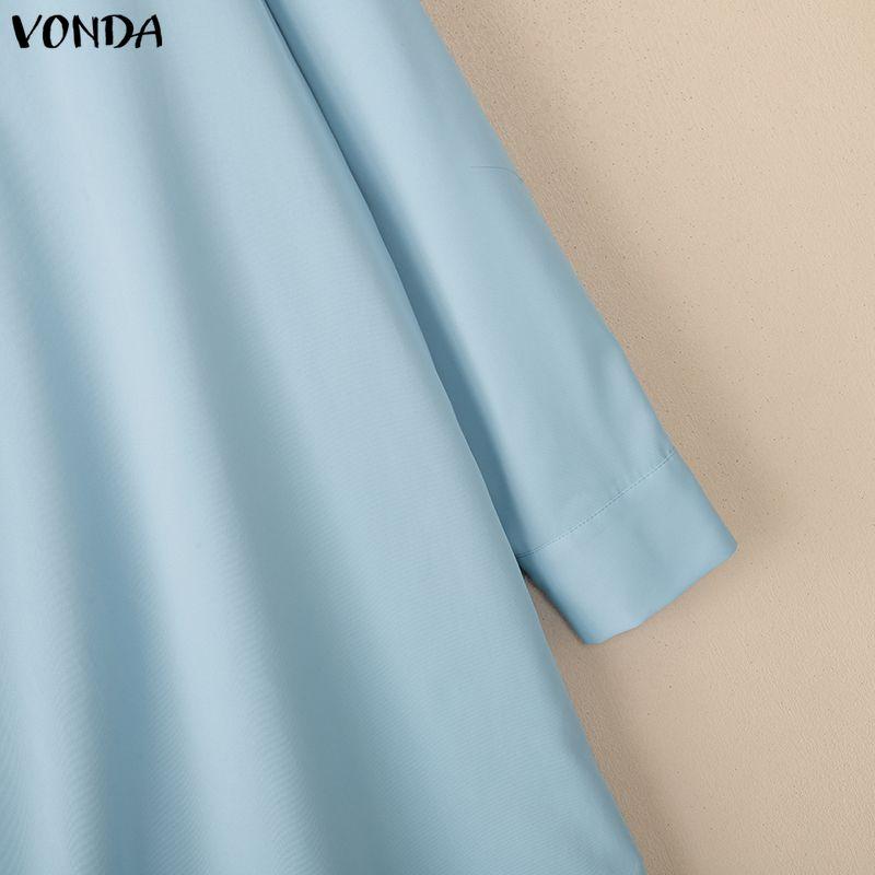 VONDA Damska Sukienka Mini z Klapami, Długim Rękawem, Zapinana na Guziki, Casualowa Tunika