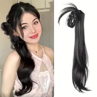 Queue de cheval à pince Synthétique Long Ondulé Tressé Queues de cheval Extension de cheveux Aspect naturel Cheveux en fibre haute résistance Pour femmes Cosplay