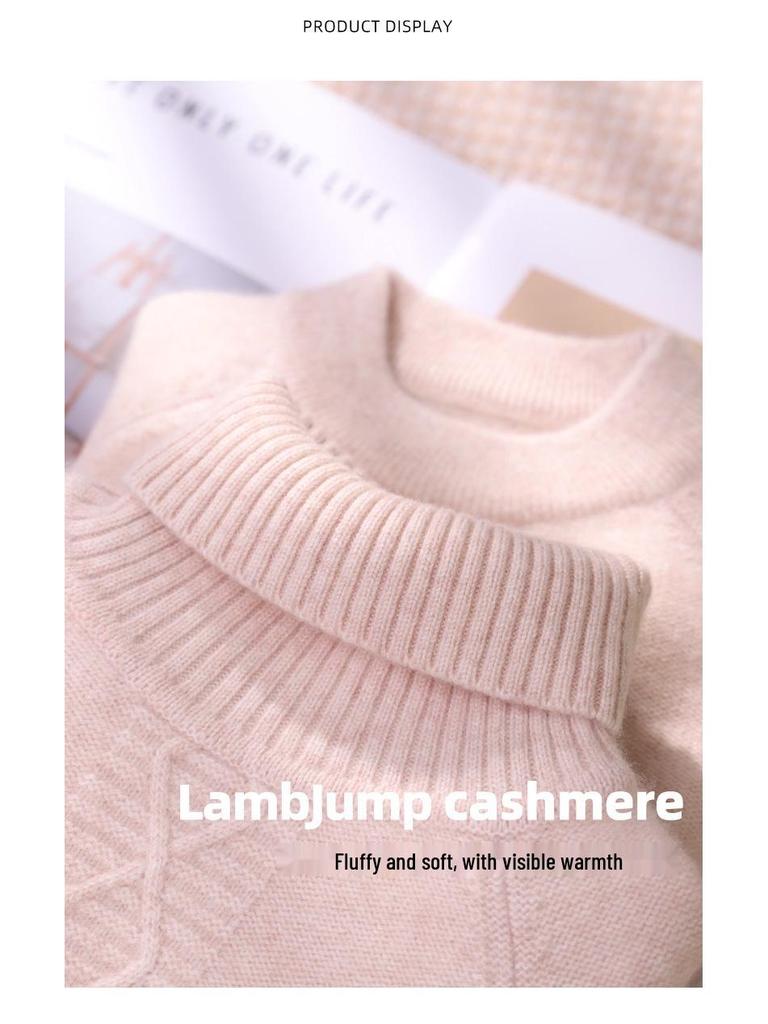 Kleine Schafe springen: Kinder Pullover 100% Kaschmir mit hohem Kragen - Verdickt für Wärme
