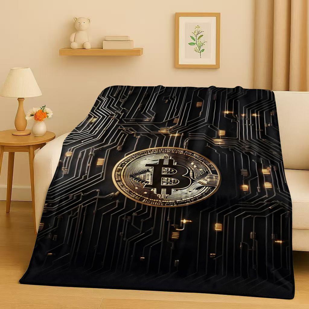 

New Rich BTC Bitcoin Circuit Board Art Cartoon Flannel Blanket,Ultra Soft Warm Plush Throw for Home Bedroom Bed Sofa Cover Kids 75x90cm