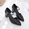 One word with bag head sandals women's summer single shoes middle heel fashionable versatile temperament thick heel high heels women